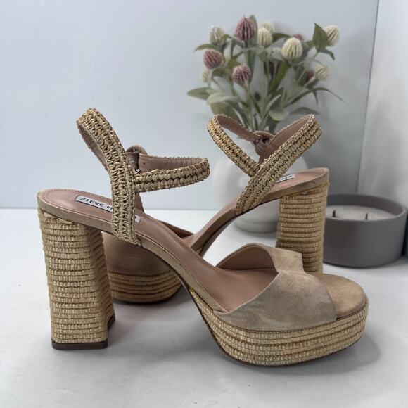 Steve Madden Strada Raffia Espadrille Block Heel Platform Women's 11 Summer - Picture 6 of 11